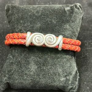 Leather and Silver Braided Bracelet